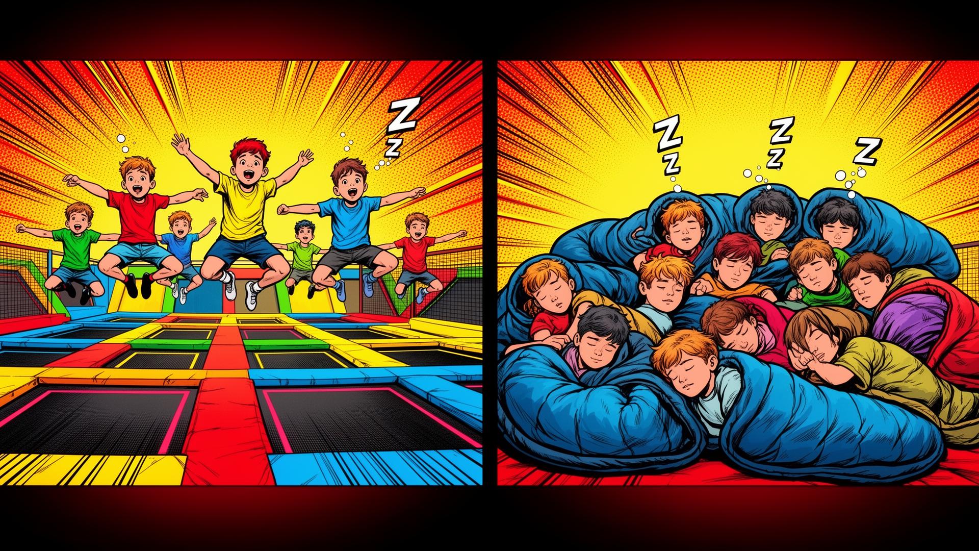 Skákání na trampolínách a přespávačka